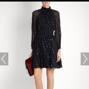 Rebecca Taylor Navy Silk Dress w Metallic Jaquard